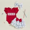 imageKuriozud My First 4th of July Outfit Baby Girl Romper Onesie BodysuitRuffle Tutu Shorts Bloomer 1st Fourth of July ClothesRed D
