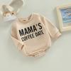 imageKuriozud Newborn Baby Boy Girl Bubble Romper Funny Letter Long Sleeve Oversized Sweater Tops Fall Winter ClothesMamas Coffee Date Beige