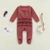 imageKuriozud Newborn Baby Girl Boy Footie Romper One Piece Jumpsuit Sleeper Infant ClothesWaffle Ruffle Footie Light Red