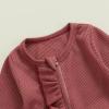 imageKuriozud Newborn Baby Girl Boy Footie Romper One Piece Jumpsuit Sleeper Infant ClothesWaffle Ruffle Footie Light Red