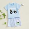 imageKuriozud Toddler Baby Boy Golf Outfit Short Sleeve T Shirt Top And Shorts Set Spring Summer ClothesBlue Shirt Striped Shorts Blue