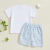 imageKuriozud Toddler Baby Boy Golf Outfit Short Sleeve T Shirt Top And Shorts Set Spring Summer ClothesWhite Shirt Plaid Shorts Blue