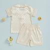 imageKuriozud Toddler Baby Girl Boy Satin Pajamas Set Kids Summer Pjs Set Short Sleeve Button Down Nightwear SleepwearChampagne