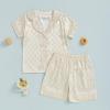 imageKuriozud Toddler Baby Girl Boy Satin Pajamas Set Kids Summer Pjs Set Short Sleeve Button Down Nightwear SleepwearChampagne