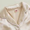 imageKuriozud Toddler Baby Girl Boy Satin Pajamas Set Kids Summer Pjs Set Short Sleeve Button Down Nightwear SleepwearDdbeige
