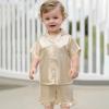 imageKuriozud Toddler Baby Girl Boy Satin Pajamas Set Kids Summer Pjs Set Short Sleeve Button Down Nightwear SleepwearDdbeige