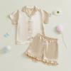 imageKuriozud Toddler Baby Girl Boy Satin Pajamas Set Kids Summer Pjs Set Short Sleeve Button Down Nightwear SleepwearDdbeige