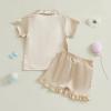 imageKuriozud Toddler Baby Girl Boy Satin Pajamas Set Kids Summer Pjs Set Short Sleeve Button Down Nightwear SleepwearDdbeige