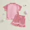 imageKuriozud Toddler Baby Girl Boy Satin Pajamas Set Kids Summer Pjs Set Short Sleeve Button Down Nightwear SleepwearDdpink