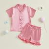 imageKuriozud Toddler Baby Girl Boy Satin Pajamas Set Kids Summer Pjs Set Short Sleeve Button Down Nightwear SleepwearDdpink