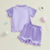 imageKuriozud Toddler Baby Girl Boy Satin Pajamas Set Kids Summer Pjs Set Short Sleeve Button Down Nightwear SleepwearDdpurple