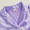 imageKuriozud Toddler Baby Girl Boy Satin Pajamas Set Kids Summer Pjs Set Short Sleeve Button Down Nightwear SleepwearDdpurple