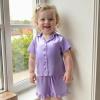 imageKuriozud Toddler Baby Girl Boy Satin Pajamas Set Kids Summer Pjs Set Short Sleeve Button Down Nightwear SleepwearDdpurple