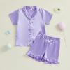 imageKuriozud Toddler Baby Girl Boy Satin Pajamas Set Kids Summer Pjs Set Short Sleeve Button Down Nightwear SleepwearDdpurple