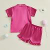 imageKuriozud Toddler Baby Girl Boy Satin Pajamas Set Kids Summer Pjs Set Short Sleeve Button Down Nightwear SleepwearEwatermelon Red