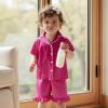 imageKuriozud Toddler Baby Girl Boy Satin Pajamas Set Kids Summer Pjs Set Short Sleeve Button Down Nightwear SleepwearEwatermelon Red