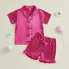 imageKuriozud Toddler Baby Girl Boy Satin Pajamas Set Kids Summer Pjs Set Short Sleeve Button Down Nightwear SleepwearEwatermelon Red