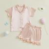 imageKuriozud Toddler Baby Girl Boy Satin Pajamas Set Kids Summer Pjs Set Short Sleeve Button Down Nightwear SleepwearPink