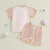 imageKuriozud Toddler Baby Girl Boy Satin Pajamas Set Kids Summer Pjs Set Short Sleeve Button Down Nightwear SleepwearPink
