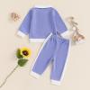 imageKuriozud Toddler Boy Fall Clothes Baby Long Sleeve Lapel Button Shirt Color Block Pocket Pants Set Baby Boy Winter OutfitColor Block Blue