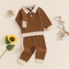 imageKuriozud Toddler Boy Fall Clothes Baby Long Sleeve Lapel Button Shirt Color Block Pocket Pants Set Baby Boy Winter OutfitColor Block Brown