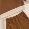 imageKuriozud Toddler Boy Fall Clothes Baby Long Sleeve Lapel Button Shirt Color Block Pocket Pants Set Baby Boy Winter OutfitColor Block Brown