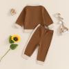 imageKuriozud Toddler Boy Fall Clothes Baby Long Sleeve Lapel Button Shirt Color Block Pocket Pants Set Baby Boy Winter OutfitColor Block Brown