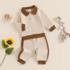 imageKuriozud Toddler Boy Fall Clothes Baby Long Sleeve Lapel Button Shirt Color Block Pocket Pants Set Baby Boy Winter OutfitColor Block Khaki