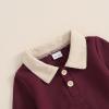 imageKuriozud Toddler Boy Fall Clothes Baby Long Sleeve Lapel Button Shirt Color Block Pocket Pants Set Baby Boy Winter OutfitColor Block Wine Red