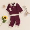 imageKuriozud Toddler Boy Fall Clothes Baby Long Sleeve Lapel Button Shirt Color Block Pocket Pants Set Baby Boy Winter OutfitColor Block Wine Red