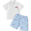 imageKuriozud Baby Boy 4th of July Outfit Baby Boys Polo Shirt American Flag Shorts Set Toddler Little Boy Fourth of July Clothes4th July White Blue