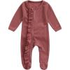 imageKuriozud Newborn Baby Girl Boy Footie Romper One Piece Jumpsuit Sleeper Infant ClothesWaffle Ruffle Footie Light Red