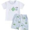 White Shirt Plaid Shorts Blue