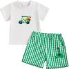 imageKuriozud Toddler Baby Boy Golf Outfit Short Sleeve T Shirt Top And Shorts Set Spring Summer ClothesWhite Shirt Plaid Shorts Green