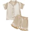 imageKuriozud Toddler Baby Girl Boy Satin Pajamas Set Kids Summer Pjs Set Short Sleeve Button Down Nightwear SleepwearDdbeige
