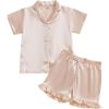 imageKuriozud Toddler Baby Girl Boy Satin Pajamas Set Kids Summer Pjs Set Short Sleeve Button Down Nightwear SleepwearPink