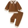 imageKuriozud Toddler Boy Fall Clothes Baby Long Sleeve Lapel Button Shirt Color Block Pocket Pants Set Baby Boy Winter OutfitColor Block Brown