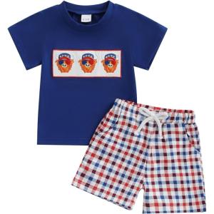 imageKuriozud 4th Of July Baby Boy Outfit Toddler American Flag T Shirt Shorts Set Fourth Of July Summer ClothesBlue B