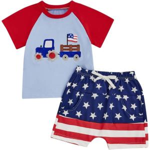 imageKuriozud 4th Of July Baby Boy Outfit Toddler American Flag T Shirt Shorts Set Fourth Of July Summer ClothesBlue C