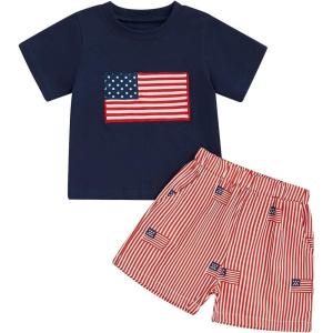 imageKuriozud 4th Of July Baby Boy Outfit Toddler American Flag T Shirt Shorts Set Fourth Of July Summer ClothesBlue D