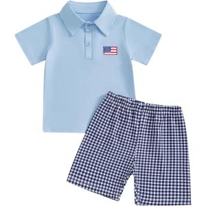 imageKuriozud 4th Of July Baby Boy Outfit Toddler American Flag T Shirt Shorts Set Fourth Of July Summer ClothesBlue E