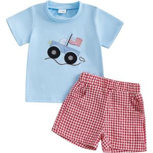 imageKuriozud 4th Of July Baby Boy Outfit Toddler American Flag T Shirt Shorts Set Fourth Of July Summer ClothesBlue F