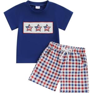 imageKuriozud 4th Of July Baby Boy Outfit Toddler American Flag T Shirt Shorts Set Fourth Of July Summer ClothesBlue a