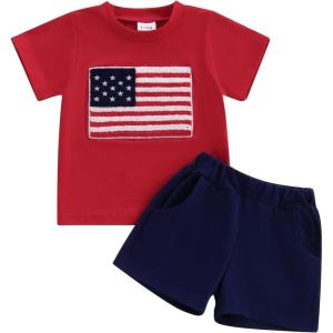 imageKuriozud 4th Of July Baby Boy Outfit Toddler American Flag T Shirt Shorts Set Fourth Of July Summer ClothesRed