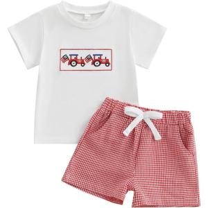 imageKuriozud 4th Of July Baby Boy Outfit Toddler American Flag T Shirt Shorts Set Fourth Of July Summer ClothesWhite D