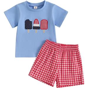 imageKuriozud 4th Of July Baby Boy Outfit Toddler American Flag T Shirt Shorts Set Fourth Of July Summer ClothesWhite Red Blue Ice Cream
