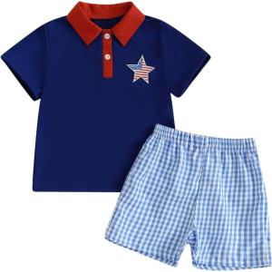 imageKuriozud Baby Boy 4th of July Outfit Baby Boys Polo Shirt American Flag Shorts Set Toddler Little Boy Fourth of July Clothes4th July Blue a