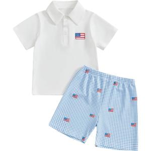 imageKuriozud Baby Boy 4th of July Outfit Baby Boys Polo Shirt American Flag Shorts Set Toddler Little Boy Fourth of July Clothes4th July White Blue