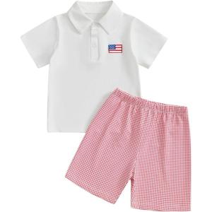 imageKuriozud Baby Boy 4th of July Outfit Baby Boys Polo Shirt American Flag Shorts Set Toddler Little Boy Fourth of July Clothes4th July White Red
