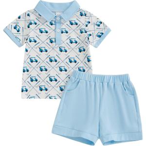 imageKuriozud Baby Boy 4th of July Outfit Baby Boys Polo Shirt American Flag Shorts Set Toddler Little Boy Fourth of July ClothesGolf Blue